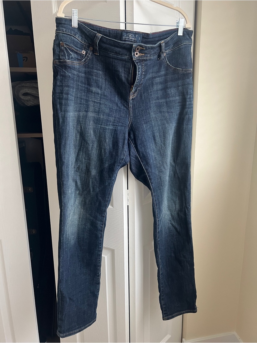Lucky Brand Emma Straight Jeans 14W Dark Wash Mid Rise Stretch Denim